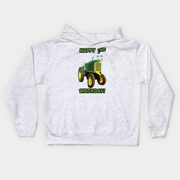 Happy 2nd Birthday tractor design Kids Hoodie by seadogprints